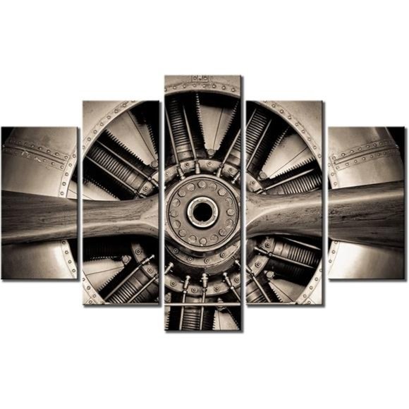 Xlarge 5 Panels Vintage Canvas Art Wall Decor Turbine Plane Propeller, 40"x60" - Picture 1 of 7